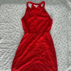 MARKET & SPRUCE Red Eyelet Lace Halter Fit & Flare Dress - Size Small